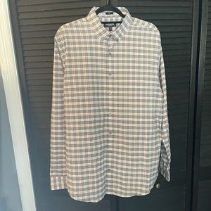 COPY - Express Peach/Grey Plaid Slim Performance Dress Shirt